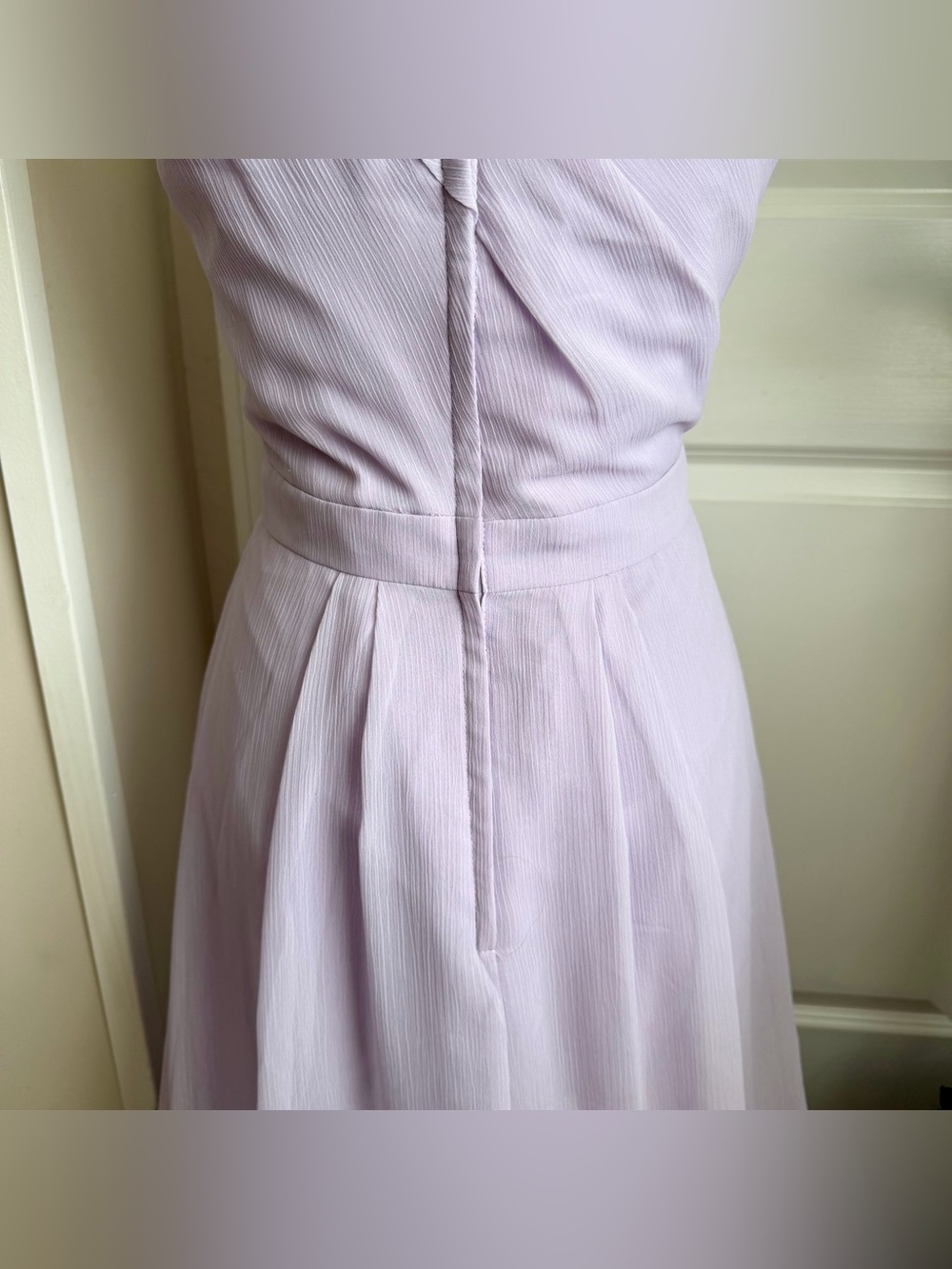 David’s Bridal Long One-Shoulder Crinkle Chiffon Dress Iris Lavender Sz 6 - Picture 11 of 16